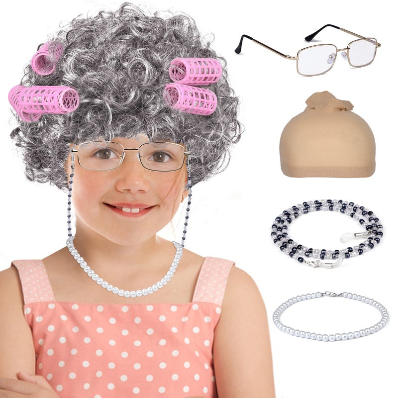 FAYBOX Old Lady Wig Costume for Women,100 Days of School Costume,Grandma Granny Costume Wig - Image 1